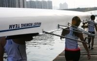 The HKUST rowing family welcomes the new rowing boat
